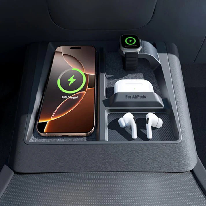 Center Console 3-in-1 Wireless Charging Anti-Slip Organizer for Model Y Juniper & Model 3 Highland