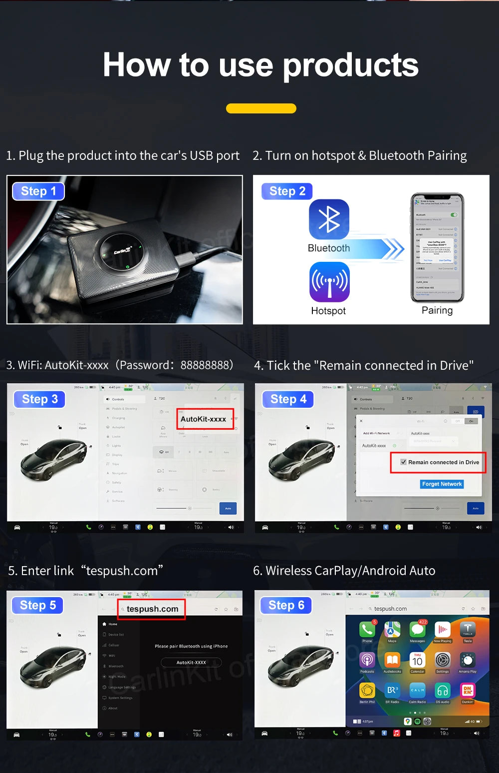 Wireless Apple CarPlay Adapter for Tesla